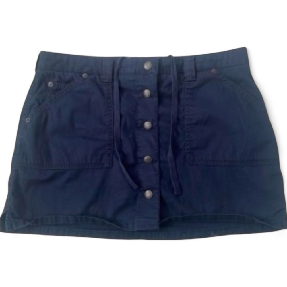 Navy Button-Front Mini Skirt